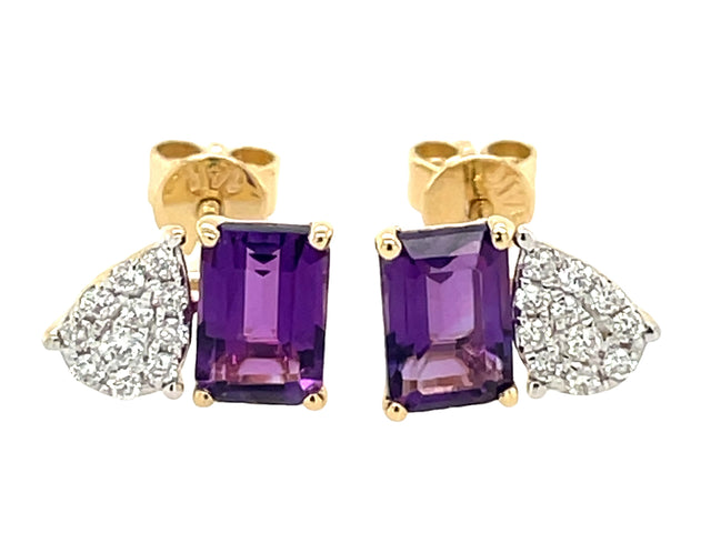 Amethyst and Diamond Pave Pear Post Earrings