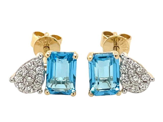 Blue Topaz and Diamond Pave Pear Post Earrings