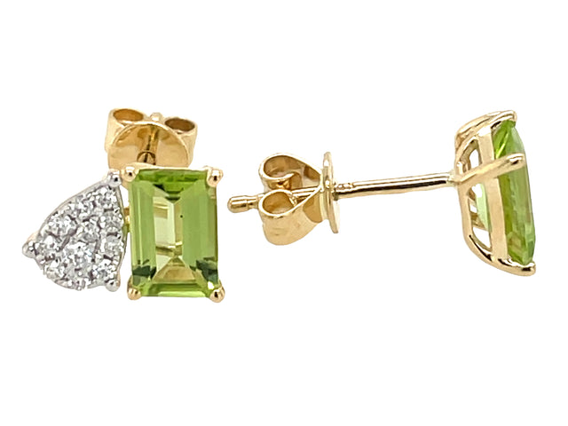 Peridot and Diamond Pave Pear Post Earrings