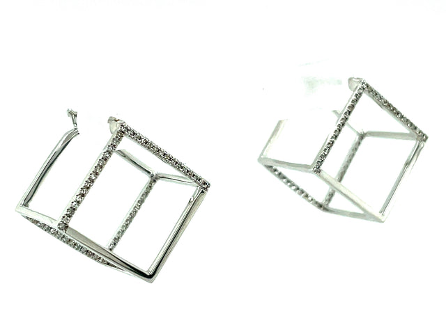 Diamond Cube Earrings White Gold