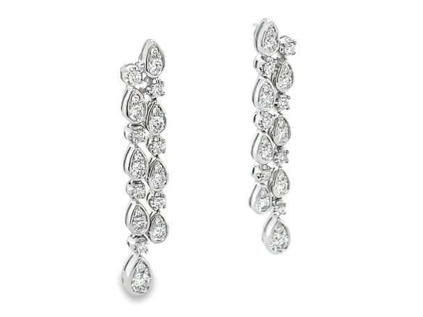 Diamond 2 Row Tear Drop Dangle Earrings