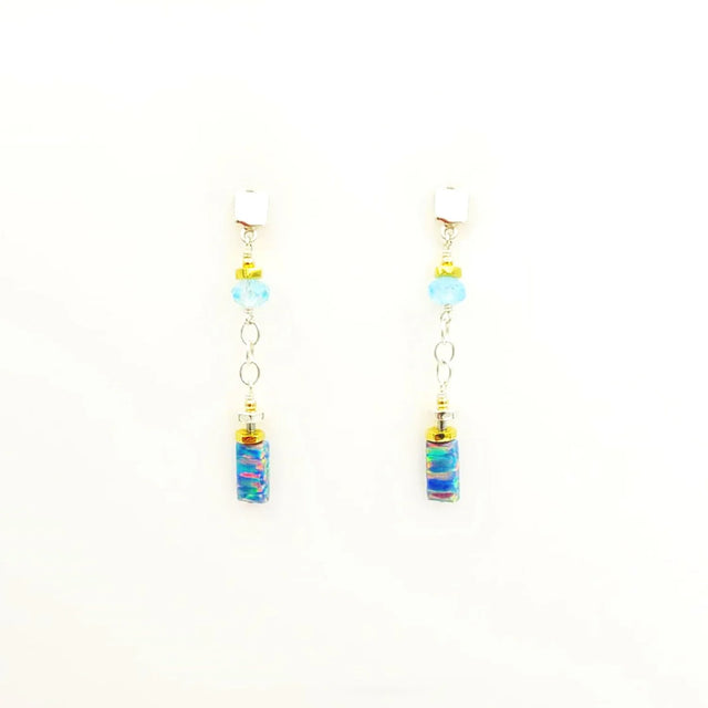 Opal and Swiss Blue Topaz Drop Post Earrings