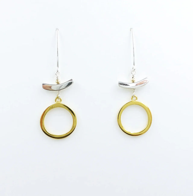 Silver with Drop Gold Vermeil Circle Earrings