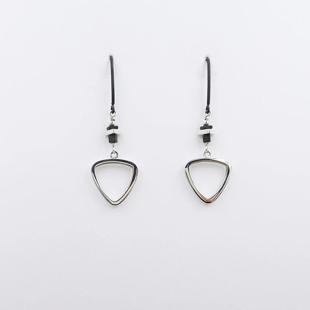 Oxidized Silver with Drop Triangle Earrings