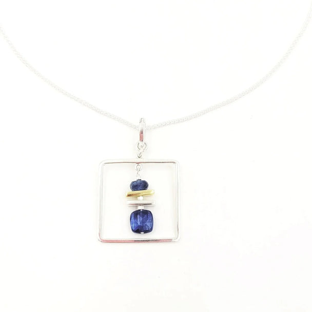 Silver Square with Kyanite Pillow Pendant Necklace