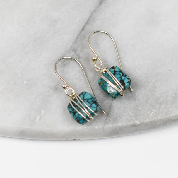 Silver Wrapped and Turquoise Earrings