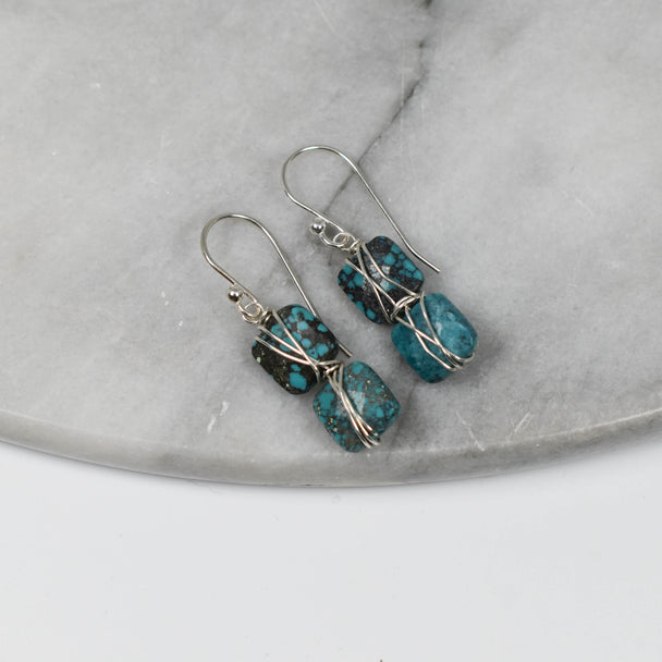 Double the Turquoise Wrapped Earrings