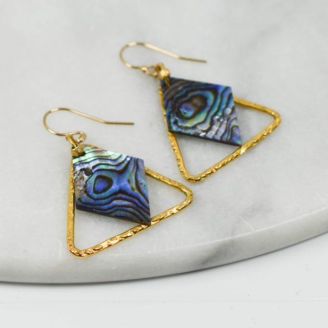 Geometric Paua and Gold Fill Earrings