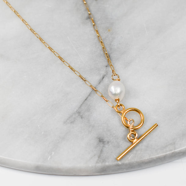 Gold and Pearl Toggle Necklace