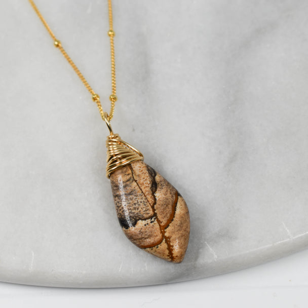 Gold Wrapped Pictured Jasper Necklace