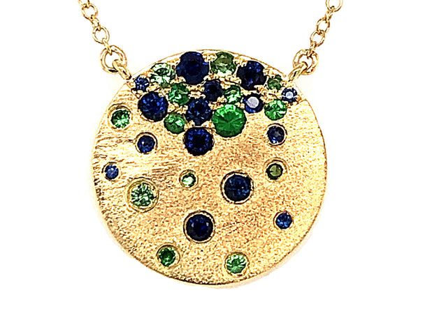 Tsavorite & Sapphire Disc Pendant Necklace