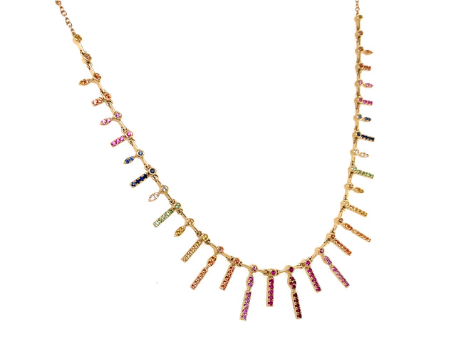 Rainbow Sapphire, Tsavorite and Diamond Choker Bolo Necklace