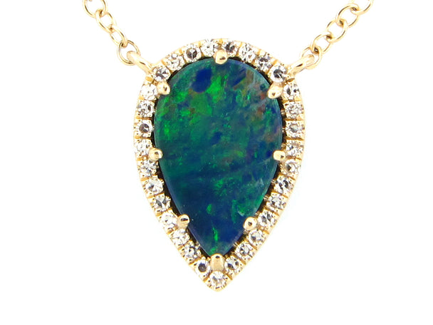 Black Opal Doublet and Diamond Pear Necklace
