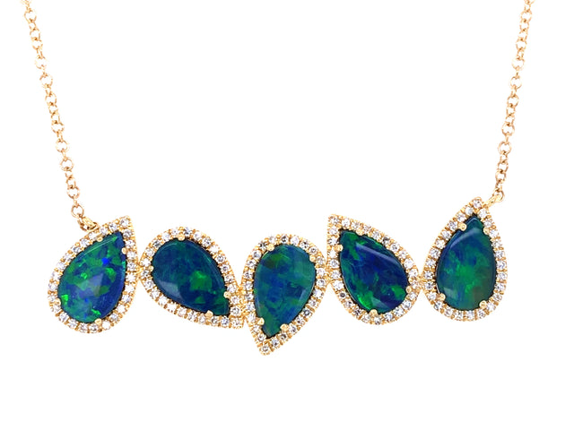 Black Opal Doublet and Diamond Bar Necklace
