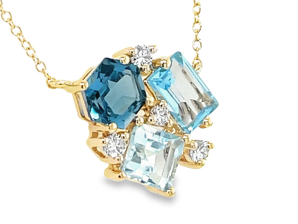 Blue Topaz Cluster & Diamond Necklace