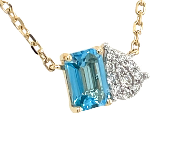 Blue Topaz and Pave Set Diamond Necklace