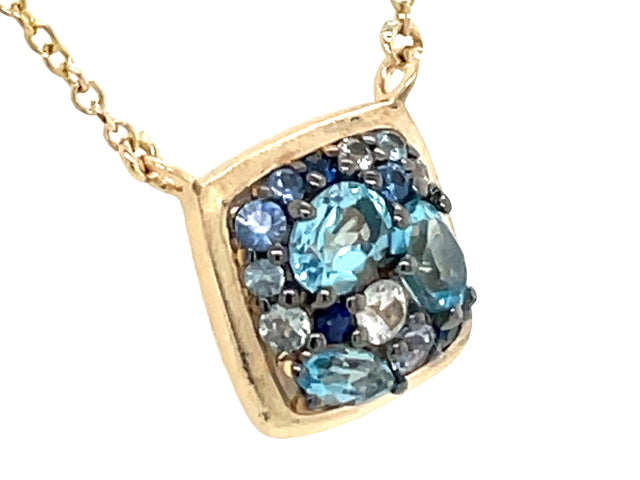 Blue Sapphire and Blue Topaz Cushion Cluster Pendant