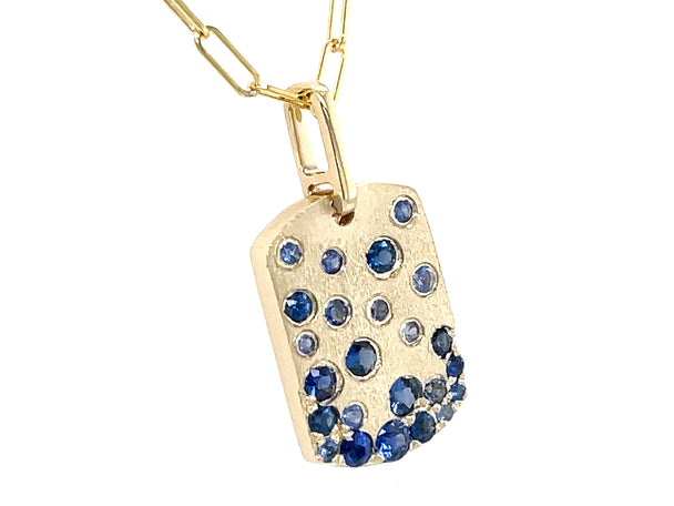 Sapphire Flush Set Dog Tag Pendant Necklace