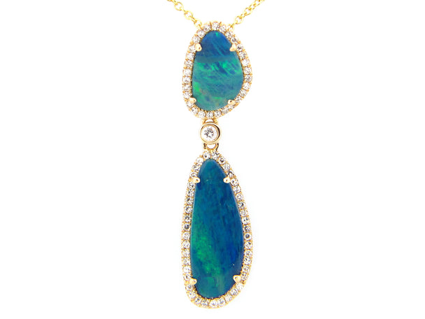 Black Opal Doublet and Diamond 2 Station Pendant