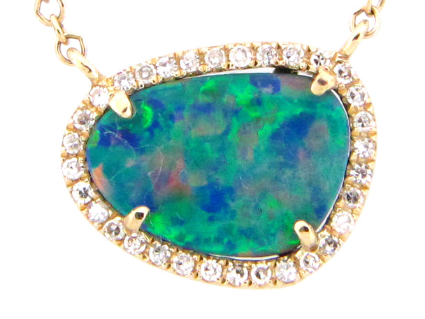 Black Opal Doublet and Diamond Necklace