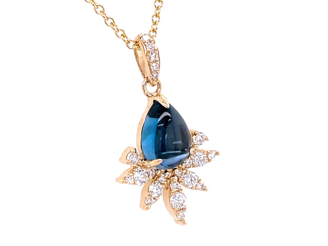 London Blue Topaz Pear and Diamond Crown Pendant