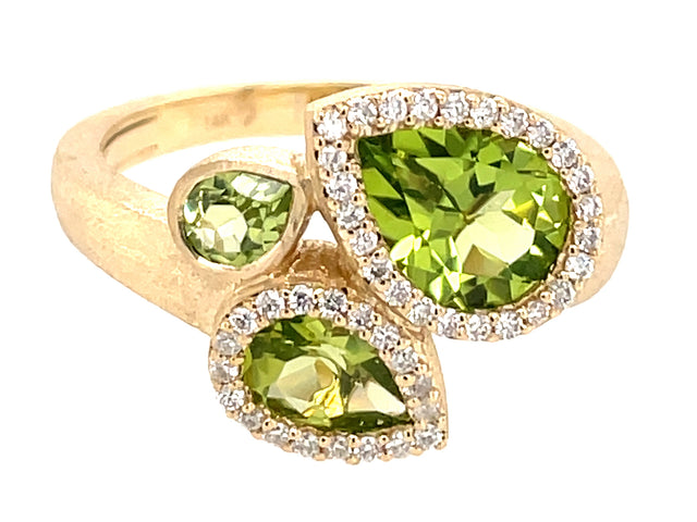 Pear Shaped Peridot and Diamond Halo Ring