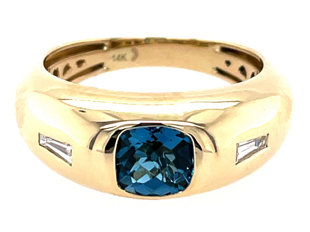 London Blue Topaz Cushion and Diamond Flush Set Ring