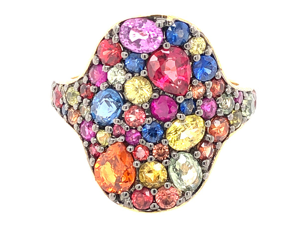 Rainbow Sapphire Oval Cluster Ring