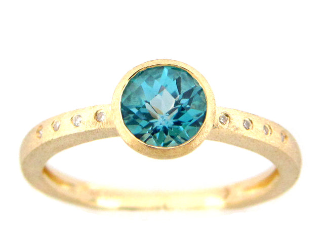 Blue Topaz and Diamond Round Bezel Ring