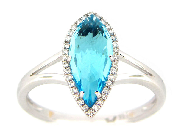 Swiss Blue Topaz and Diamond Split Shank Halo Ring