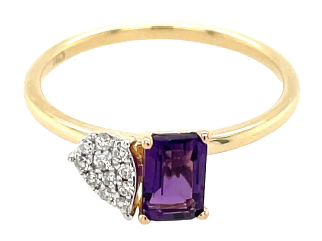 Amethyst and Diamond Pave Pear Ring
