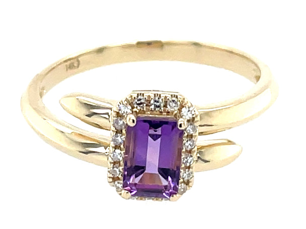 Amethyst and Diamond Halo Split Shank Ring