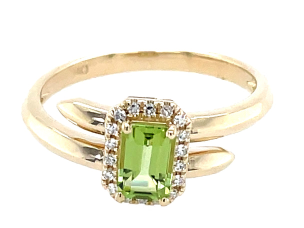 Peridot and Diamond Halo Split Shank Ring