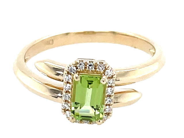 Peridot and Diamond Halo Split Shank Ring