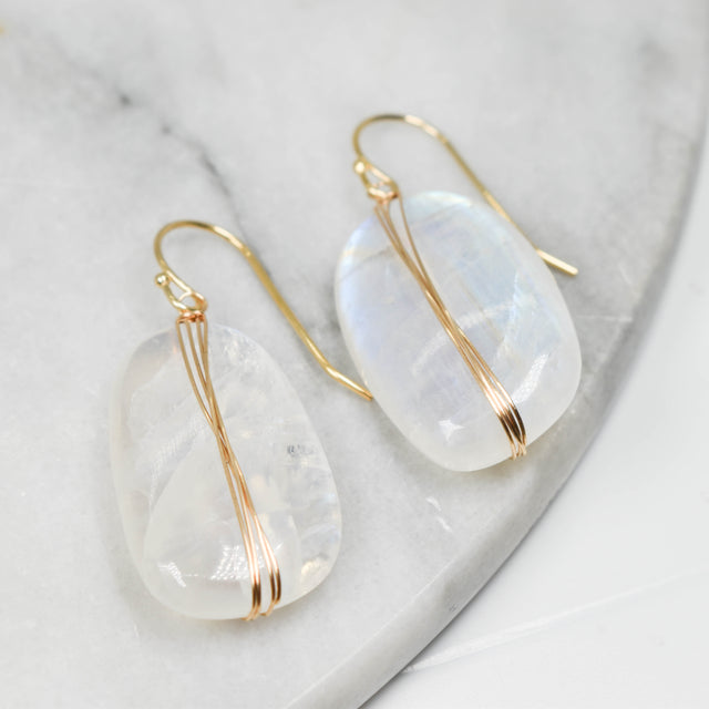 14K Gold Fill Wrapped Moonstone Earrings