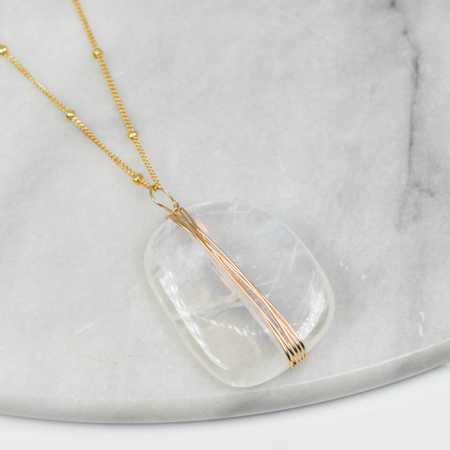 Gold Wrapped Moonstone Necklace