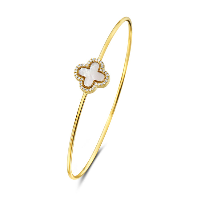 Mother of Pearl and Diamond Clover Bangle