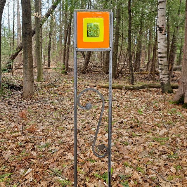 Orange and Yellow Dichroic Garden Stake