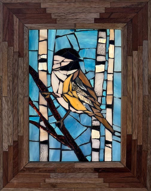 Chickadee on The Birch Mosaic Window (Online Only)