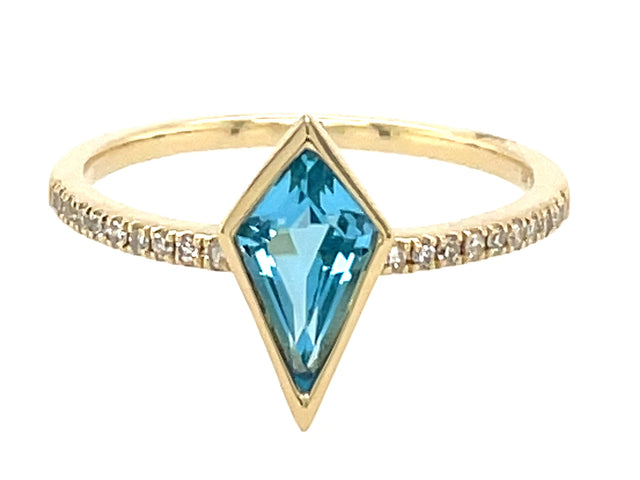 London Blue Topaz Trapezoid and Diamond Ring