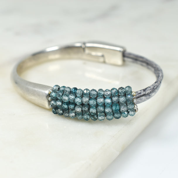 Shaded Blue Zircon and Grey Pearl Bracelet