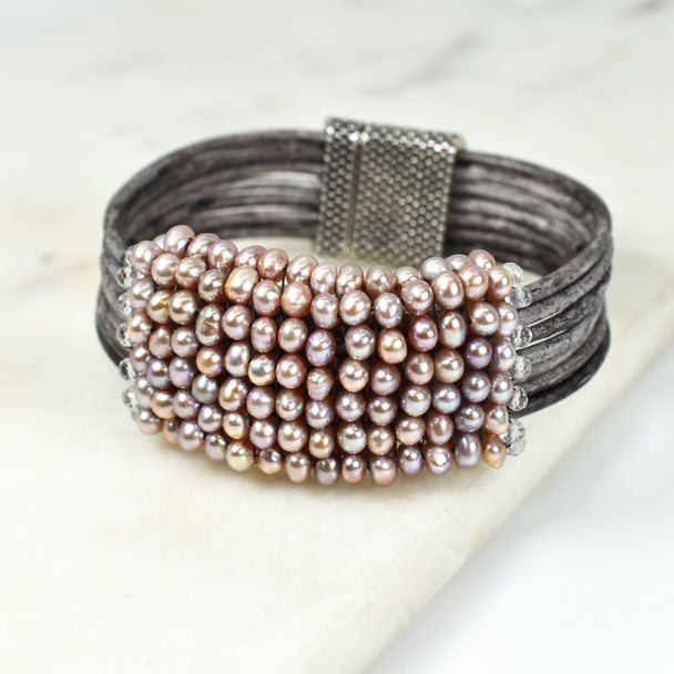 Pink Mauve Pearl and Topaz Bracelet