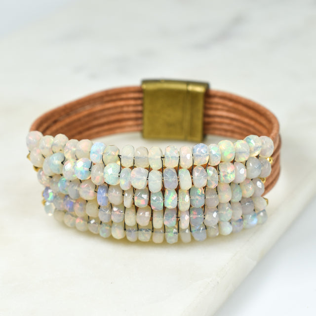 Ethiopian Opal Bracelet On Natural Leather