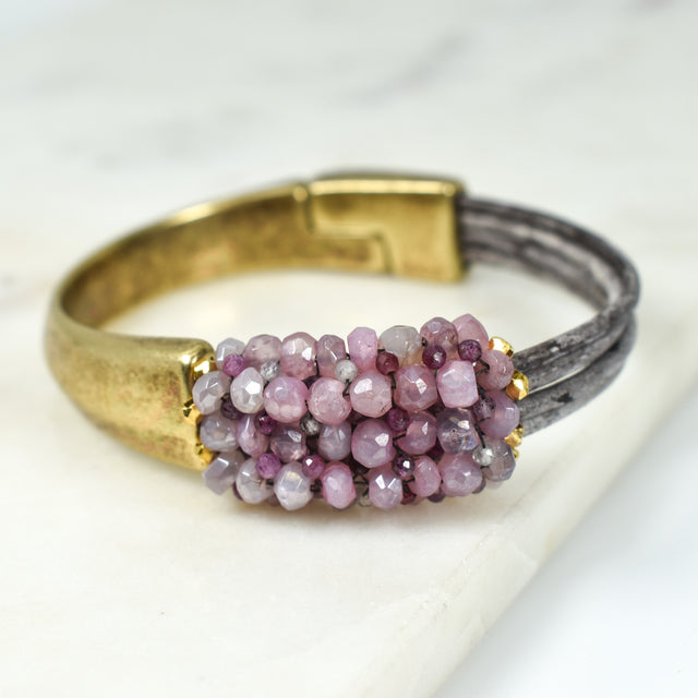 Pink Moonstone Ruby and Sapphire Bracelet