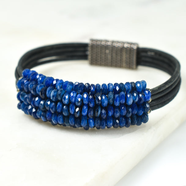 Kyanite Heishi and Silver Pyrite Bracelet