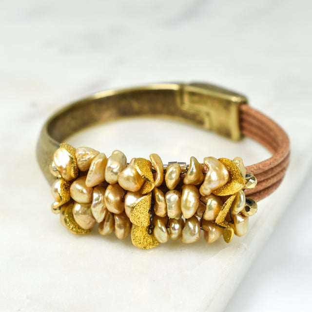 Gold Heishi Pearl Bracelet