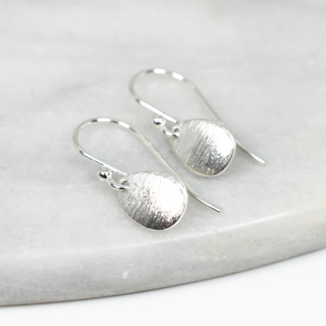 Small Brushed Silver Pear Earrings