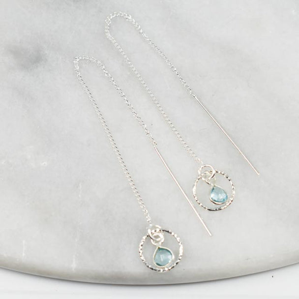 Aquamarine Circle Silver Threader Earrings