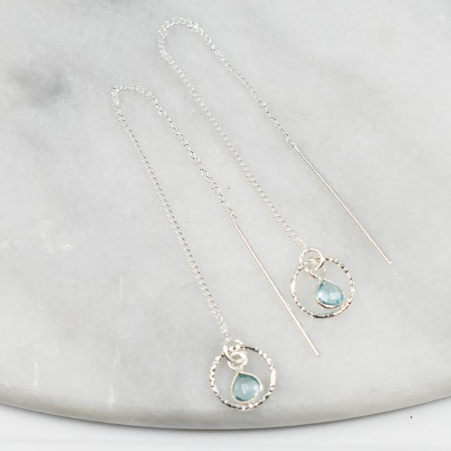 Aquamarine Circle Silver Threader Earrings
