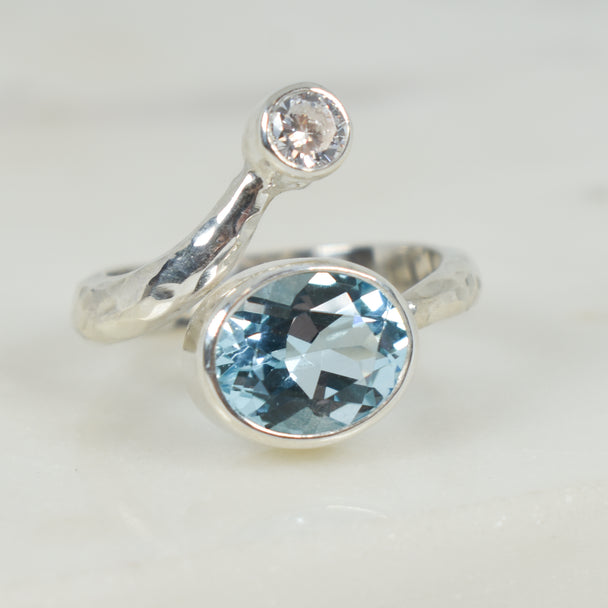 Blue Topaz and Cubic Zirconia Wrap Adjustable Ring